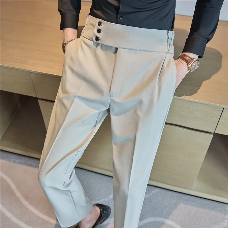 Men Summer Boutique Suits Pants Male Formal Wear Trousers Quality Men British Style Ice Silk Fabric Business Casual Suit Pants