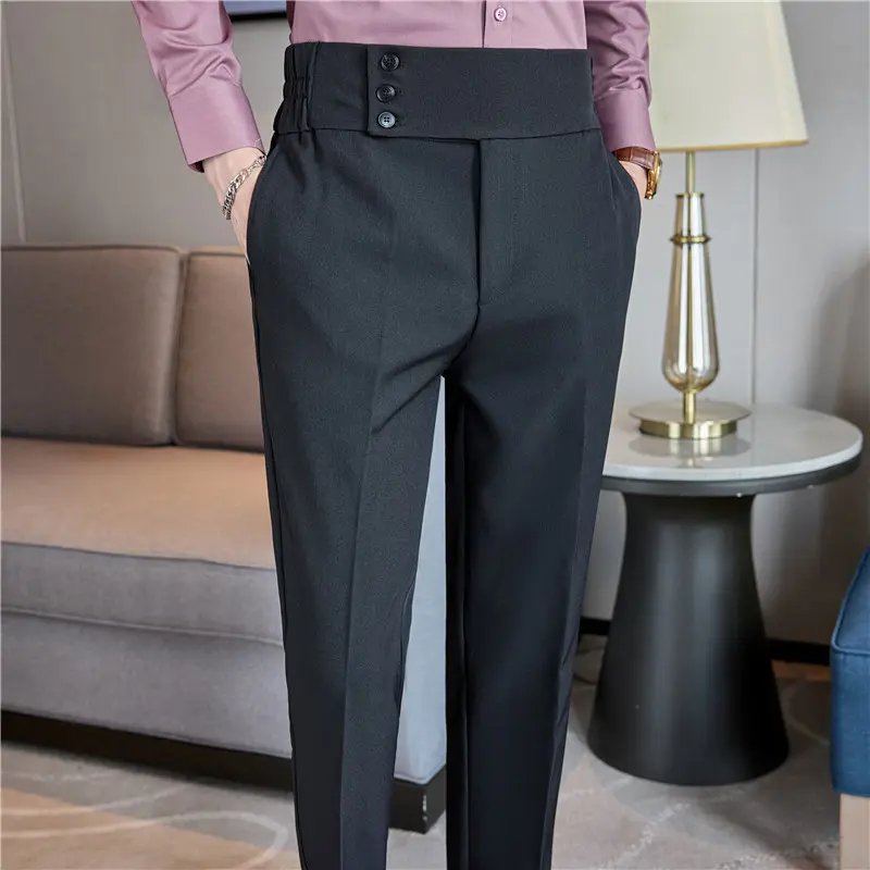 Men Summer Boutique Suits Pants Male Formal Wear Trousers Quality Men British Style Ice Silk Fabric Business Casual Suit Pants