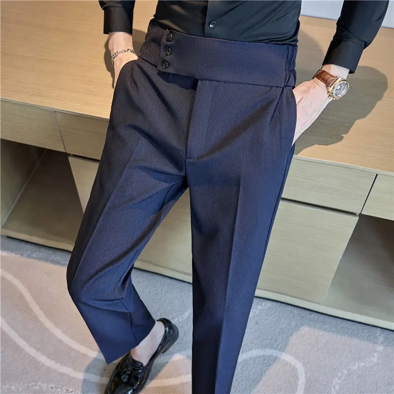 Men Summer Boutique Suits Pants Male Formal Wear Trousers Quality Men British Style Ice Silk Fabric Business Casual Suit Pants