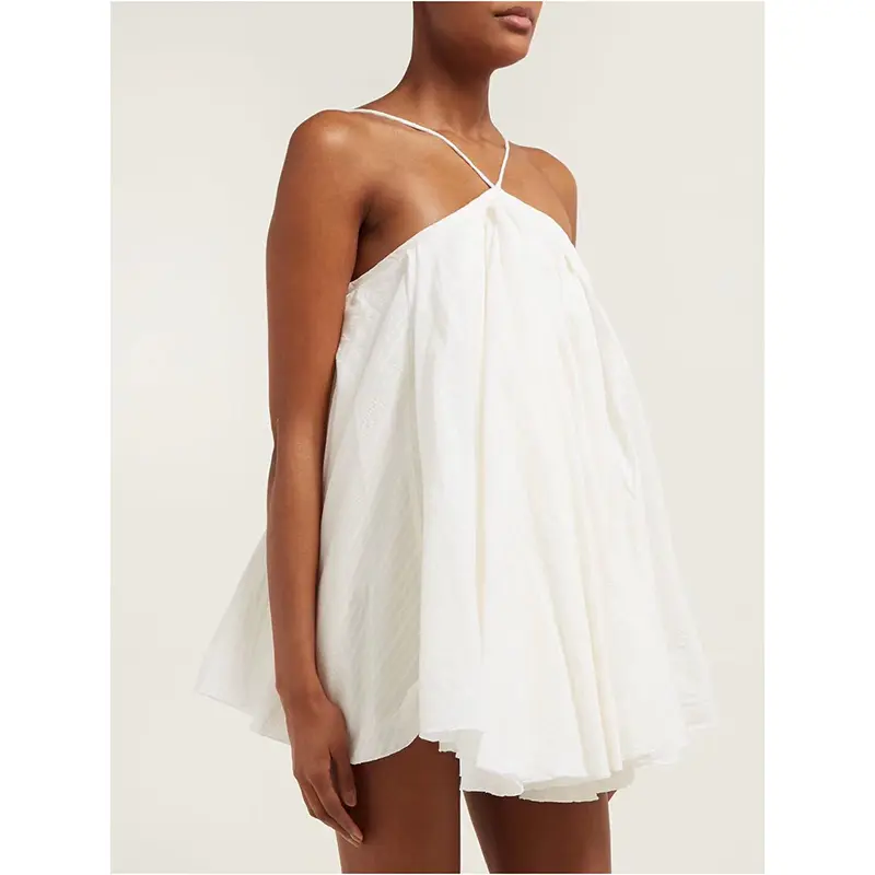 Gentle White Dress Women Pleated Ball Gown Backless Skirt Strapless Hanging Neck Camisole Skirt One-Shoulder Skirt