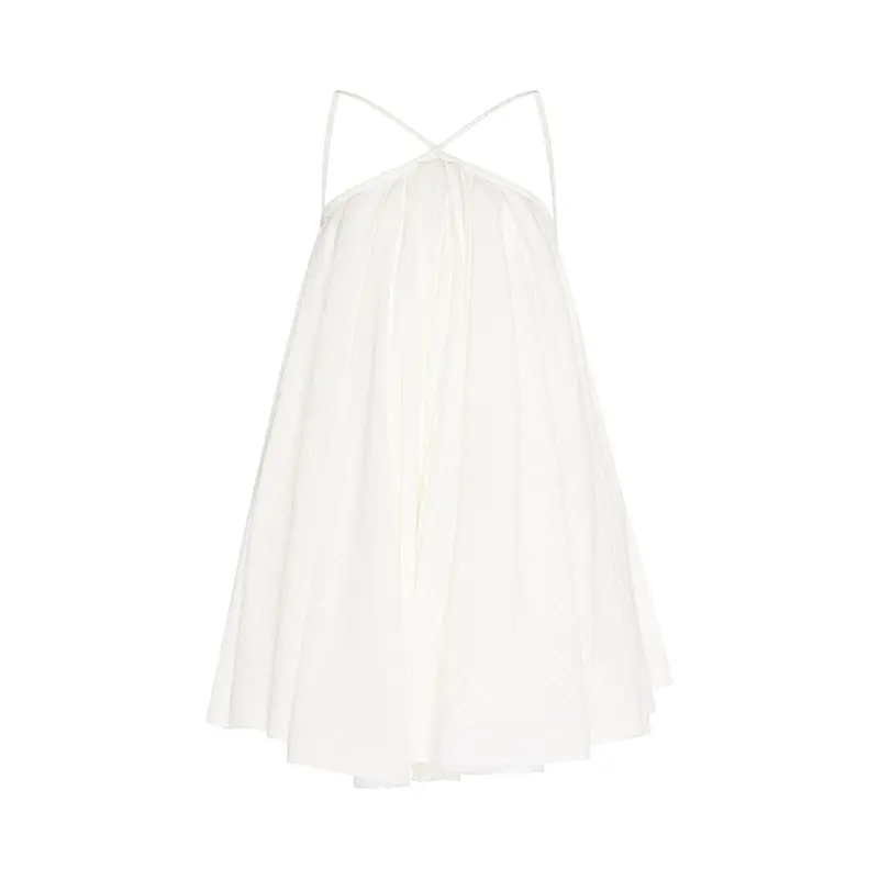 Gentle White Dress Women Pleated Ball Gown Backless Skirt Strapless Hanging Neck Camisole Skirt One-Shoulder Skirt