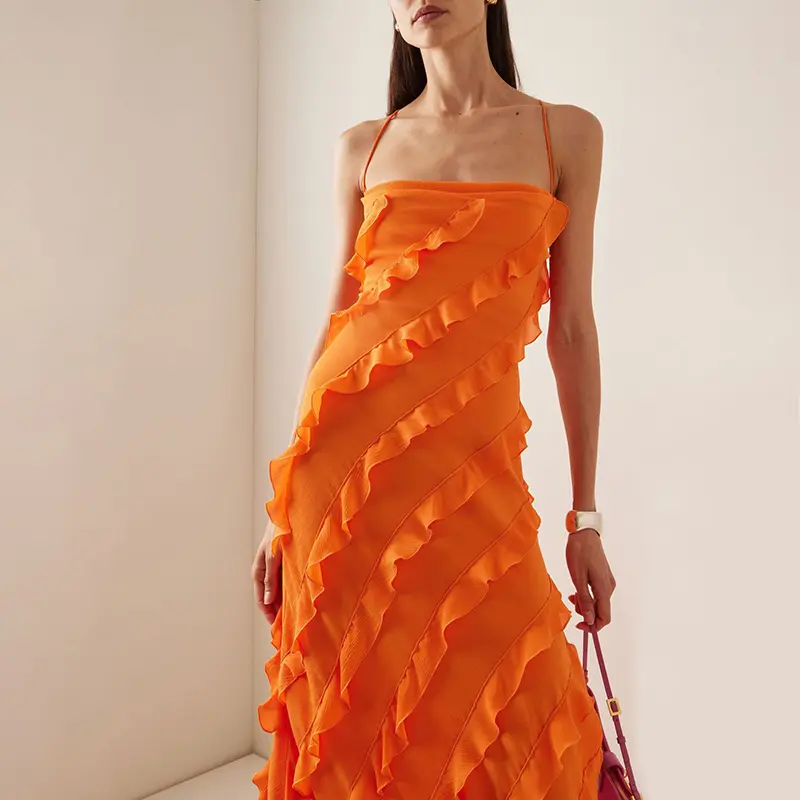Summer New Temperament Ruffle Slip Dress Off Shoulder Dress Sexy Backless Strapping Long Skirt