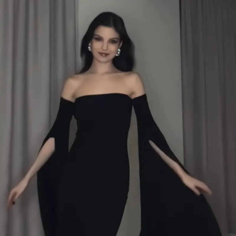 Charming Magnetic Field Black Bra Slim Fit Long Dress Hollow Out One Shoulder Dress Sexy