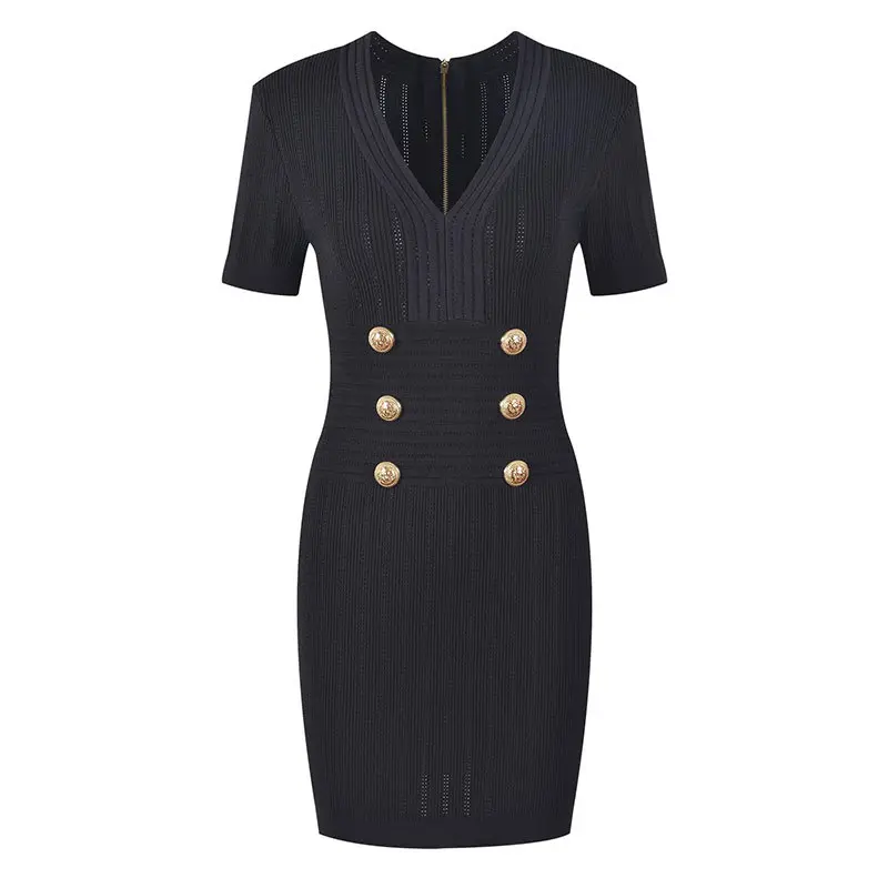 French Style V-neck Waistband Knitted Dress Women's Summer High-end Slim Fitting Slimming Buttocks Wrapped Skirt