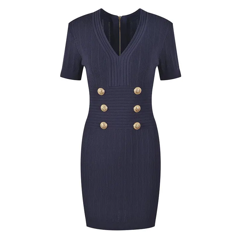 French Style V-neck Waistband Knitted Dress Women's Summer High-end Slim Fitting Slimming Buttocks Wrapped Skirt