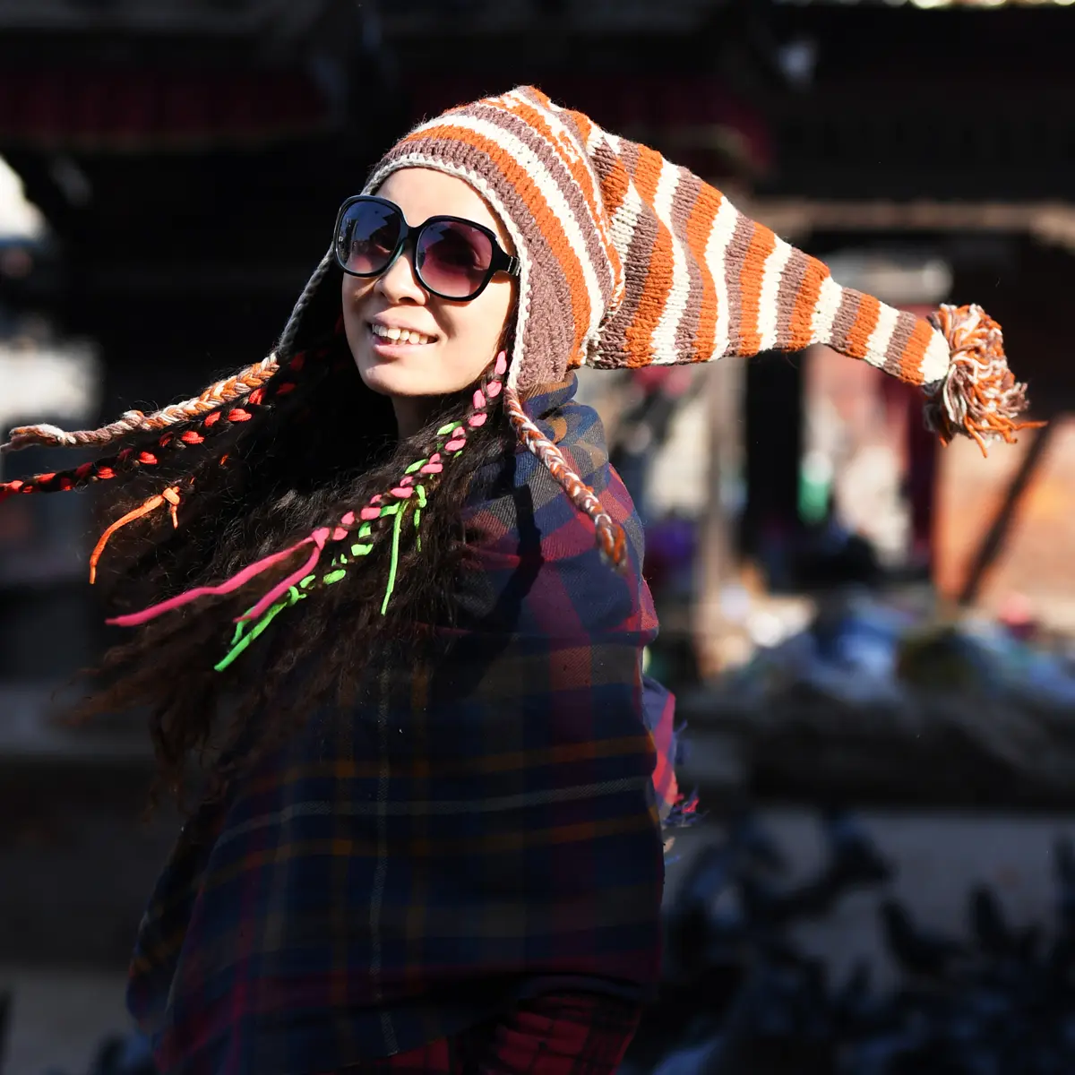 Women's Balaclava Outdoor Travel Nepal Handmade Wool Felt Reggae Ethnic Style Knitted Hat Dirty Braid Hat Earmuffs