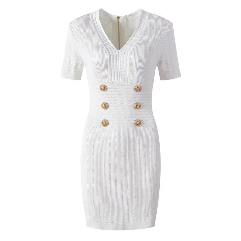 French Style V-neck Waistband Knitted Dress Women's Summer High-end Slim Fitting Slimming Buttocks Wrapped Skirt