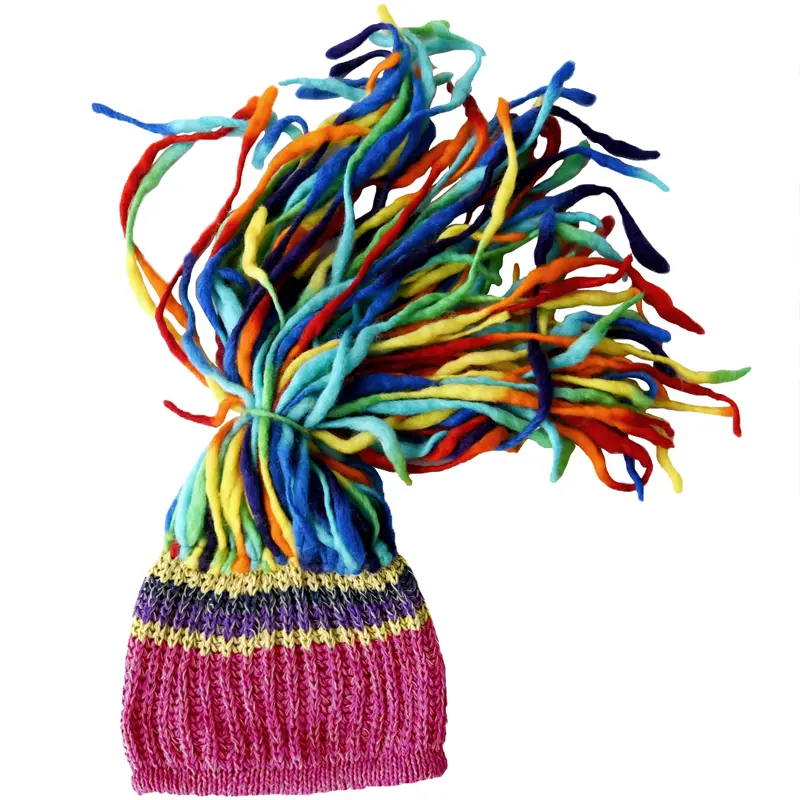 Women's Balaclava Outdoor Travel Nepal Handmade Wool Felt Reggae Ethnic Style Knitted Hat Dirty Braid Hat Earmuffs