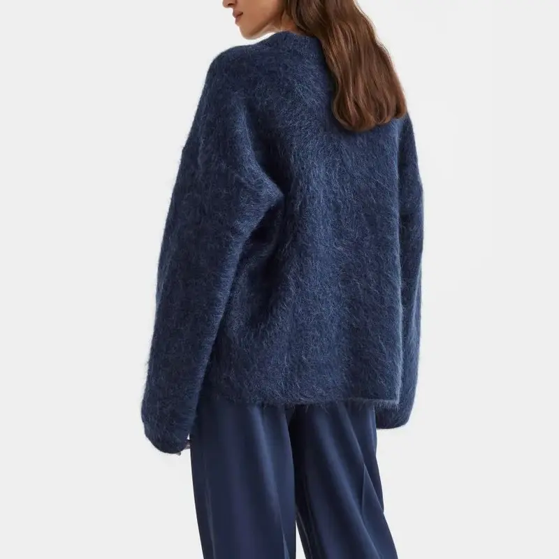 Autumn and Winter Women's Loose and Lazy Silhouette Round Neck Solid Color Long Velvet Sweater Knitted Top