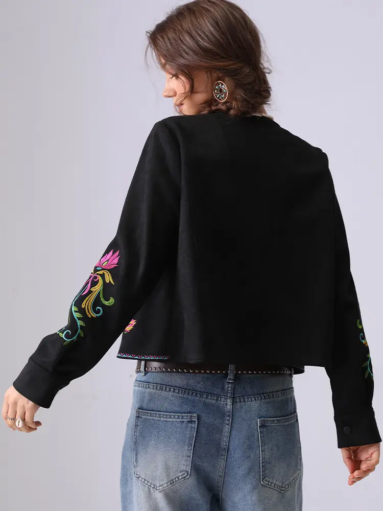 Early Spring French Heavy Industry Embroidery Jacket Coat Suede Ethnic Style Long Sleeve Cardigan Top for Women