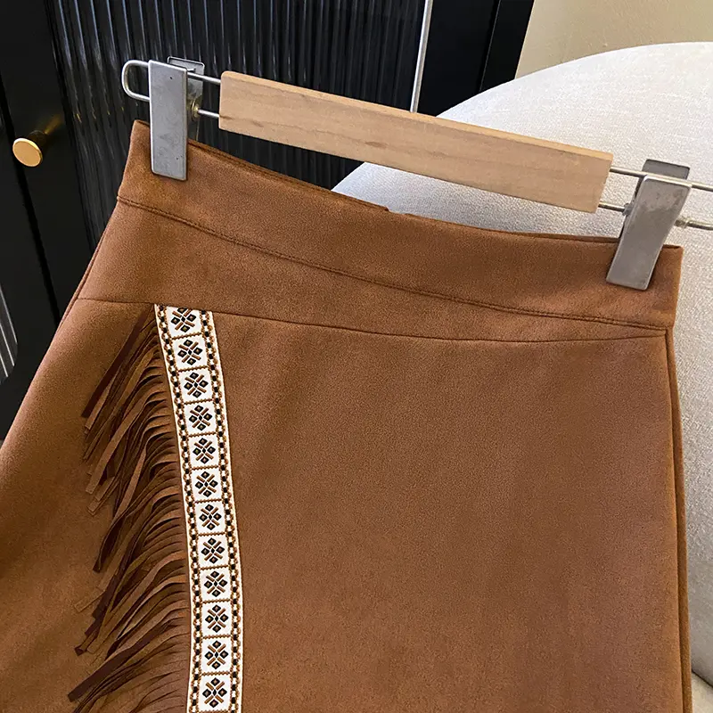 Retro Ethnic Style Irregular Embroidery Tassel Short Skirt Suede Wandering Half Skirt