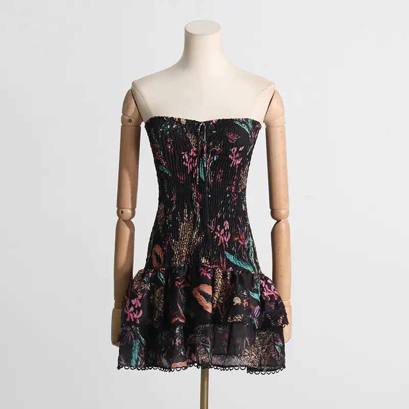Short Skirt Fashionable Summer Temperament Slim Fit Printed Buttocks Short Style Hanging Neck Skirt Dress