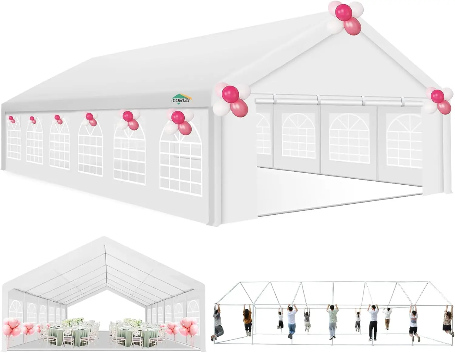 20x40 Party Tent Heavy Duty, Galvanized Wedding Tent, Event Shelter for Parties, Outdoor with Removable Sidewall & Built