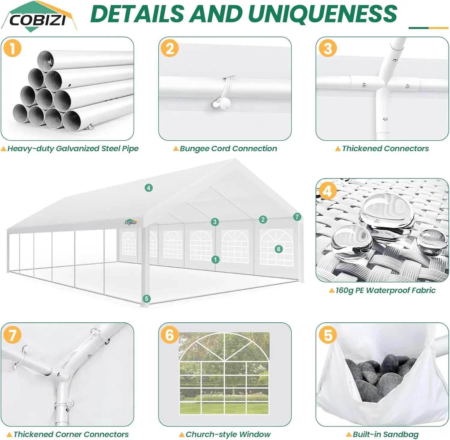 20x40 Party Tent Heavy Duty, Galvanized Wedding Tent, Event Shelter for Parties, Outdoor with Removable Sidewall & Built