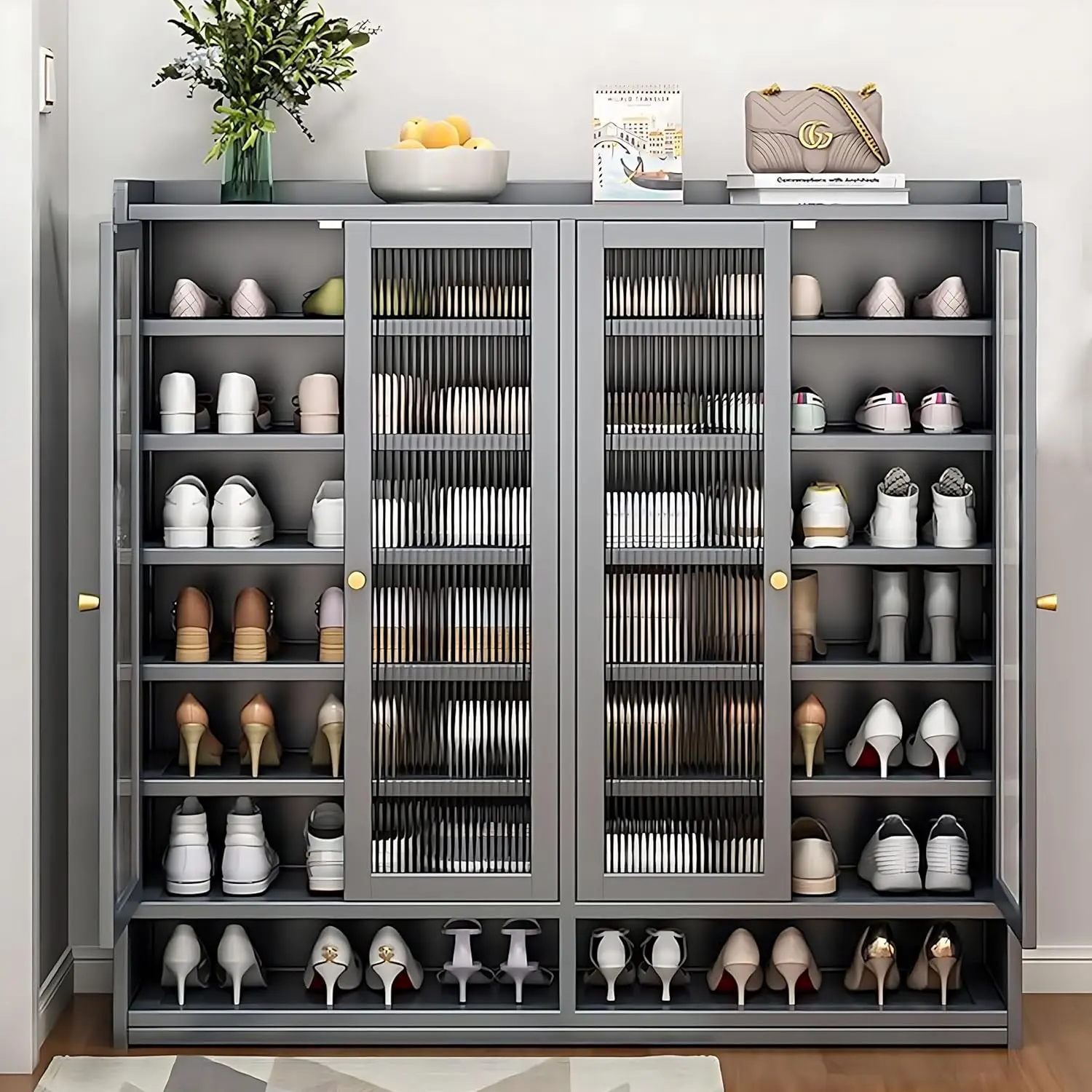 Bamboo Shoe Cabinet with Door, 8 Tier Shoe Rack for Closet, Entryway Shoe Storage Cabinet for 36-40 Pairs, Shoes Rack Organizer