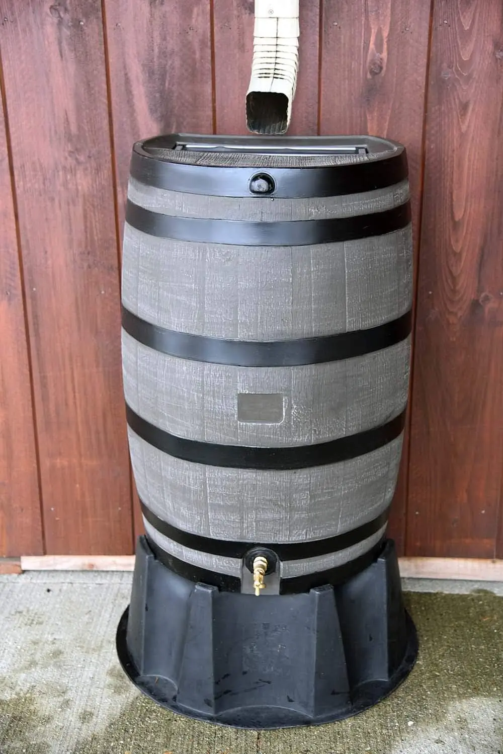 50-Gallon Rain Water Collection Barrel with Brass Spigot, Wood Grain