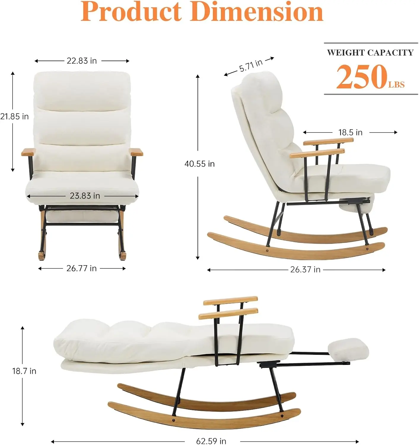 Rocking Chair with Footrest-Glider Rocker Chair with Retractable Footrest &Adjustable Backrest,Teddy Upholstered Rocking Chair