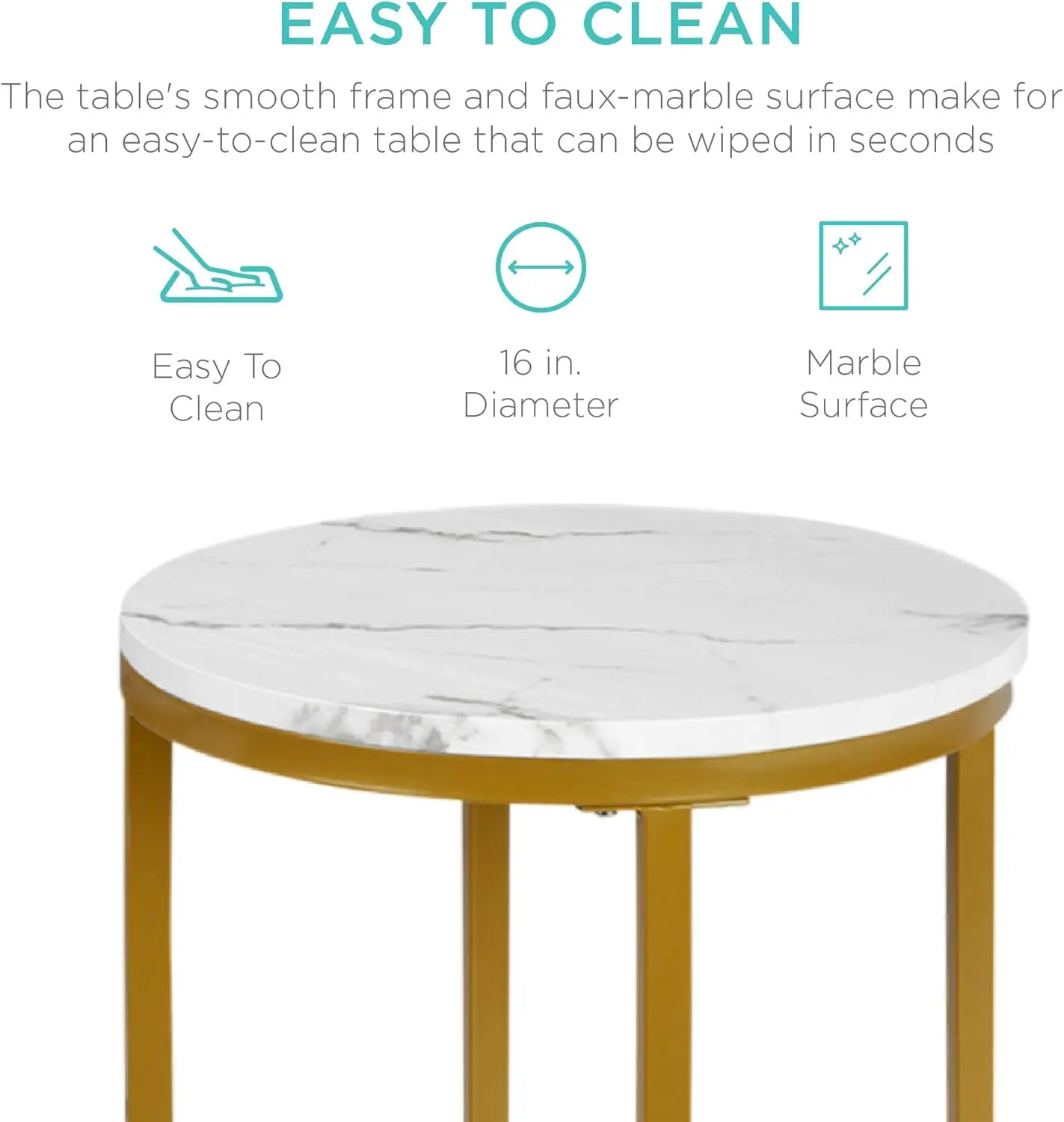 16in Faux Marble Accent Table, Modern End Table, Small Coffee Table Home Decor for Living Room, Dining Room, Tea, Coffee