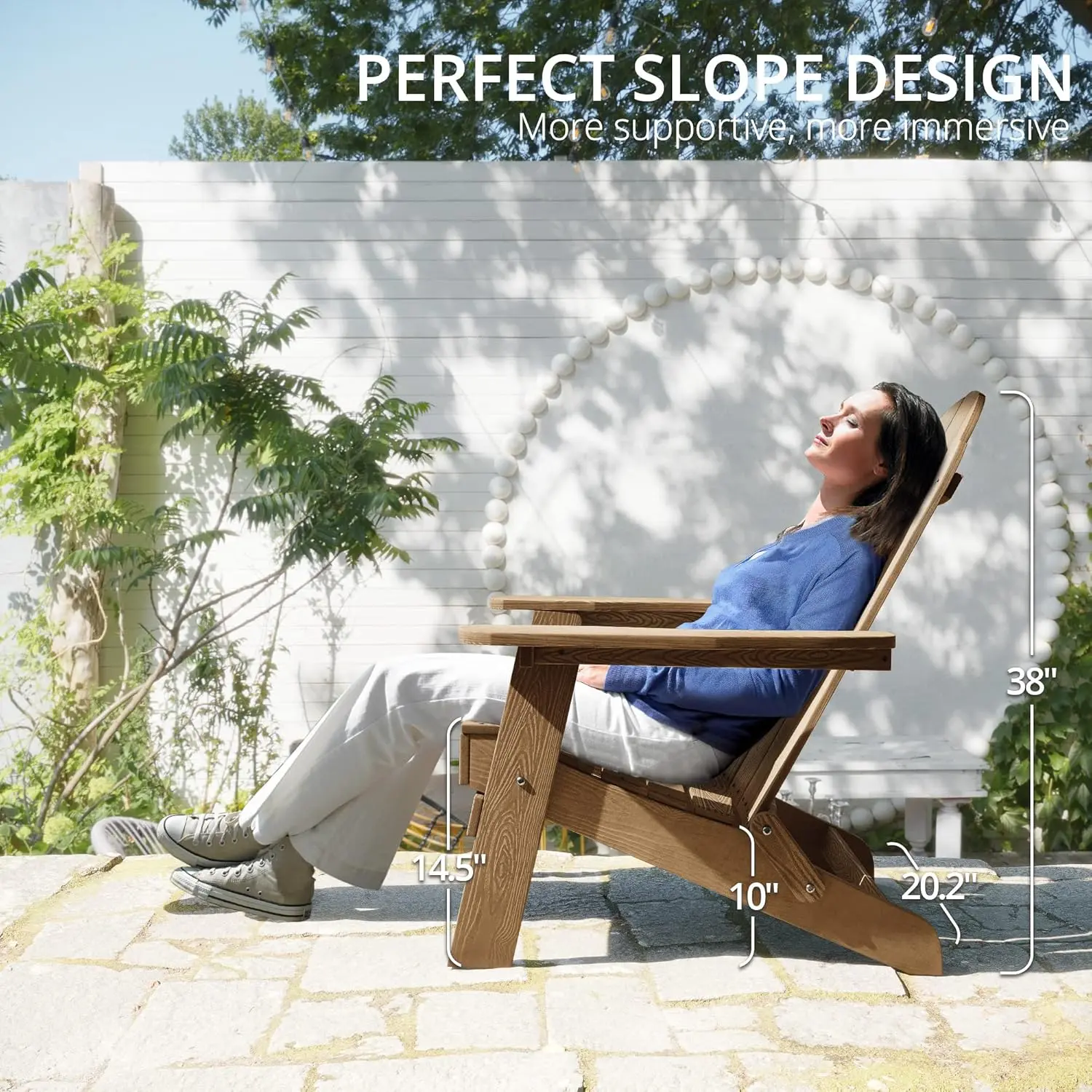 Folding Adirondack Chair Set of 4, Brown HDPS Fire Pit Patio Chairs Weather Resistant, Modern Plastic Outdoor Chairs