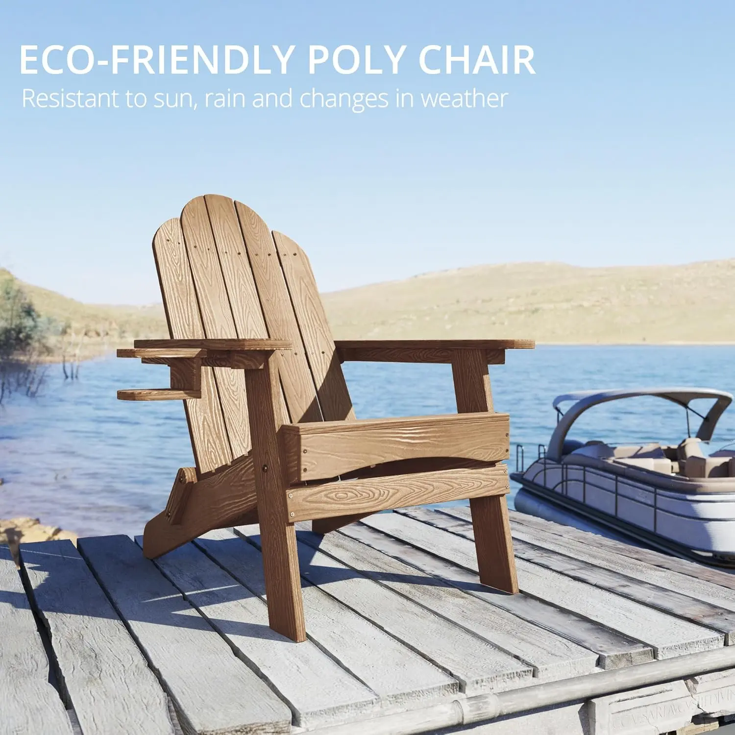 Folding Adirondack Chair Set of 4, Brown HDPS Fire Pit Patio Chairs Weather Resistant, Modern Plastic Outdoor Chairs