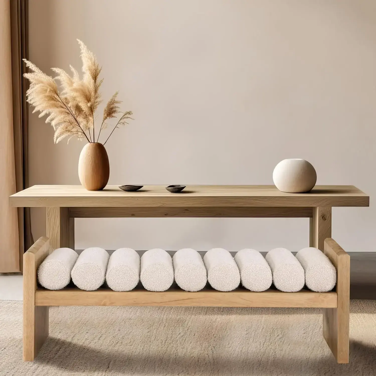 179Cream Waverly Collection Modern | Contemporary Bench with Solid Wood Rich Natural Finish,  52" W x 19" D x 18" H, Cream