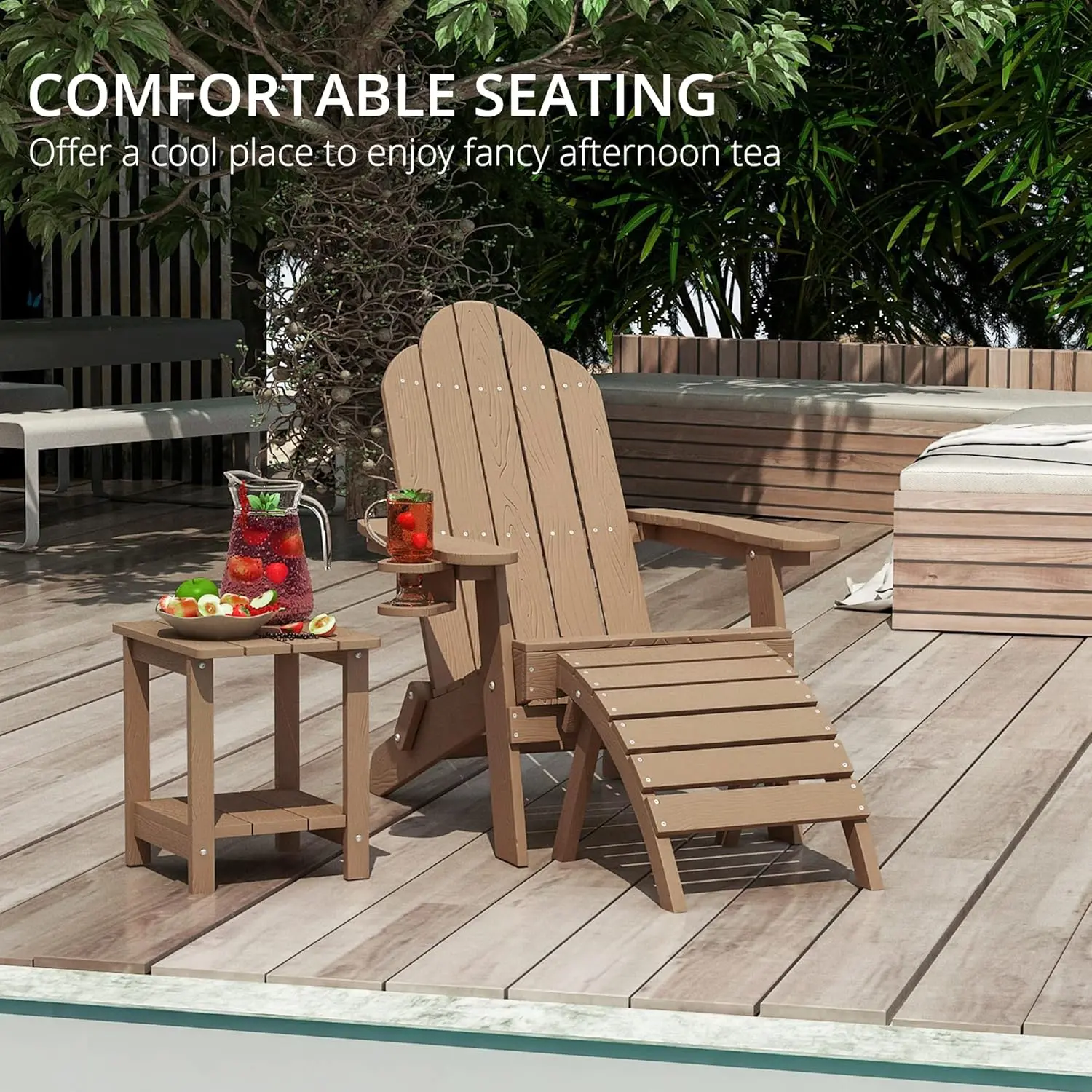 Folding Adirondack Chair Set of 4, Brown HDPS Fire Pit Patio Chairs Weather Resistant, Modern Plastic Outdoor Chairs