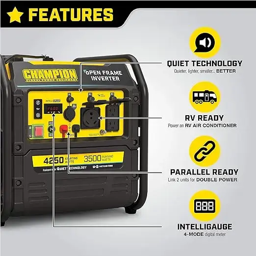 4250-Watt Wireless Remote Start RV Ready Portable Open Frame Inverter Generator with Quiet