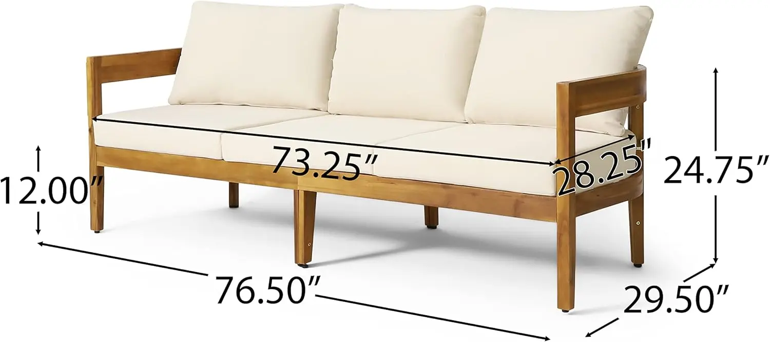 Brooklyn Outdoor 3 Seater Sofa with Cushions - Acacia Wood - Teak/Beige