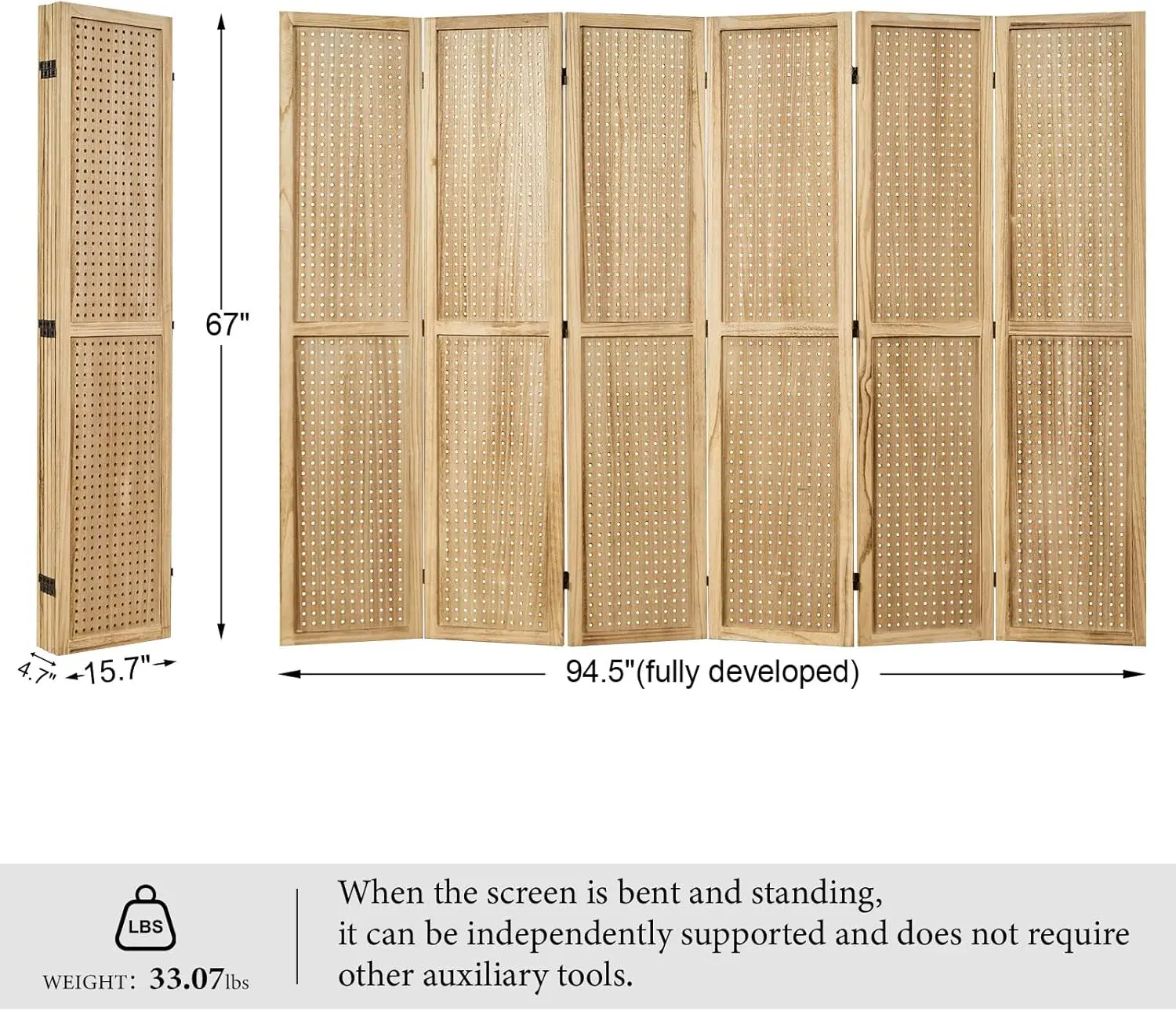 Pegboard Display, 5.6Ft Portable Freestanding Wall Organizer Wooden Room Divider Folding Privacy Screens for Craft Art Display