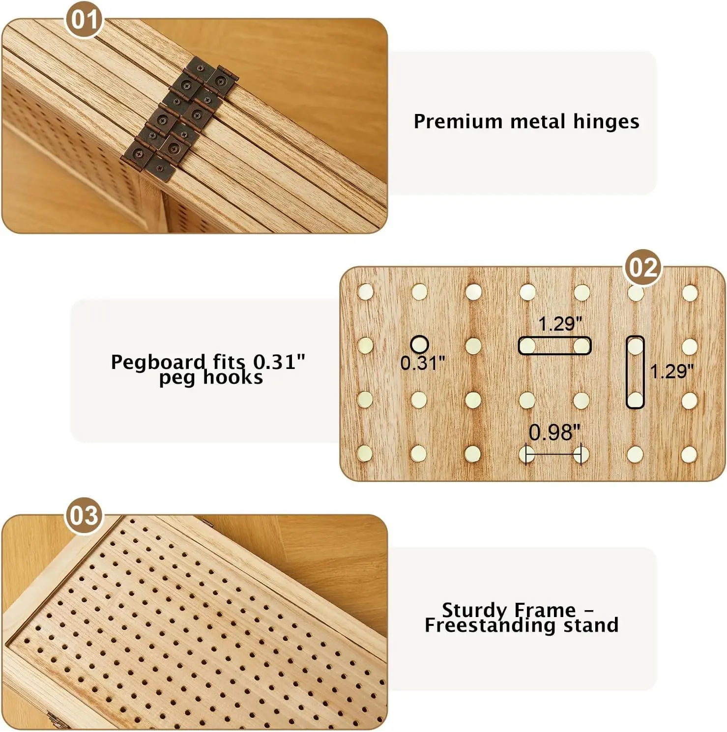 Pegboard Display, 5.6Ft Portable Freestanding Wall Organizer Wooden Room Divider Folding Privacy Screens for Craft Art Display