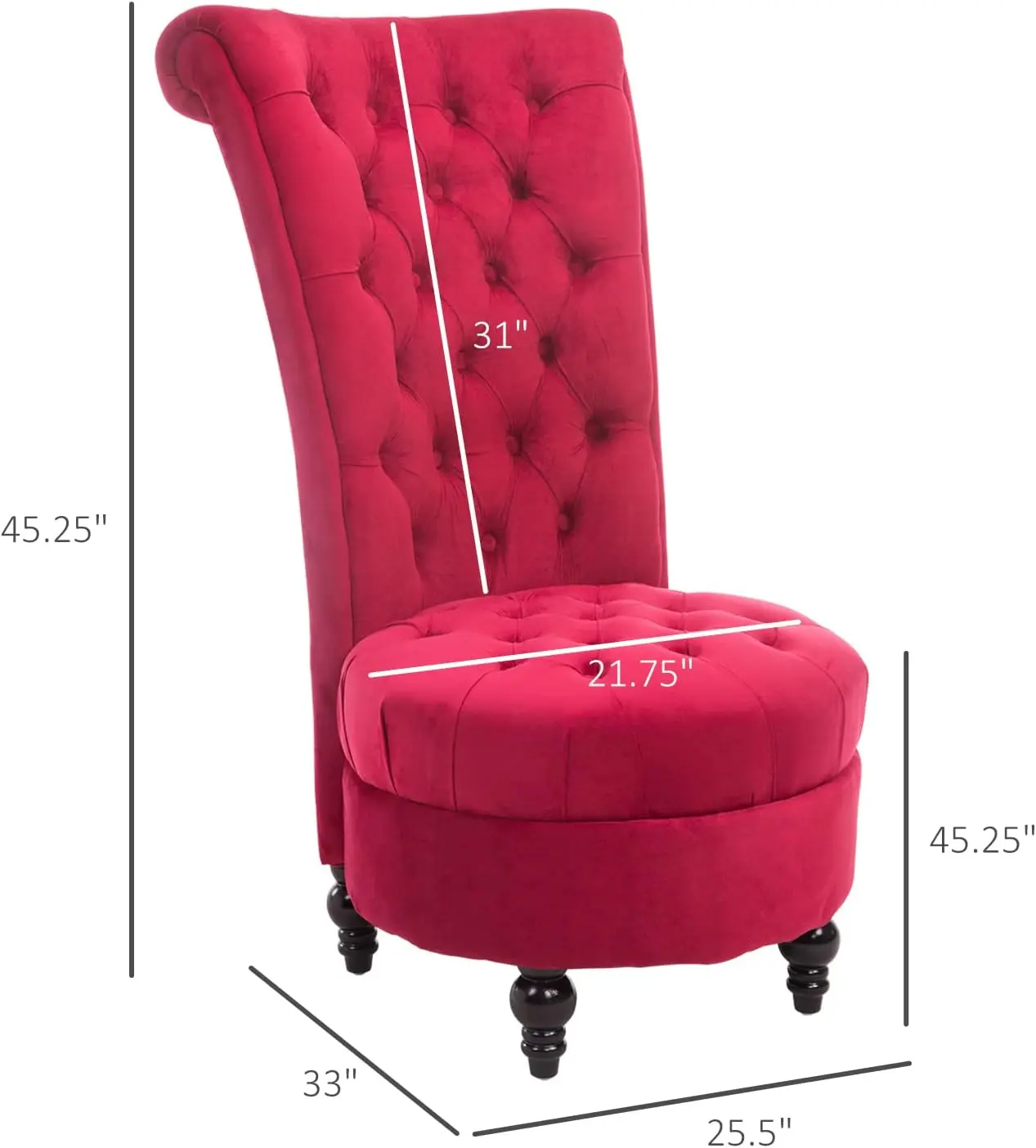 High Back Accent Chair, Upholstered Armless Chair, Retro Button-Tufted Royal Design with Thick Padding and Rubberwood Leg