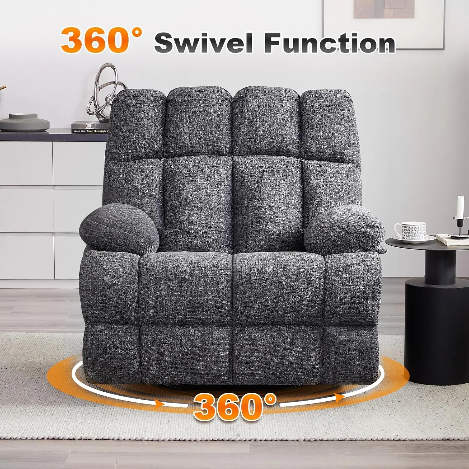Oversized Rocker Chair, Lazy Boy Recliner Chair for Big Man, Extra Wide Manual Swivel Recliner, Overstuffed Soft Rocking Sofa