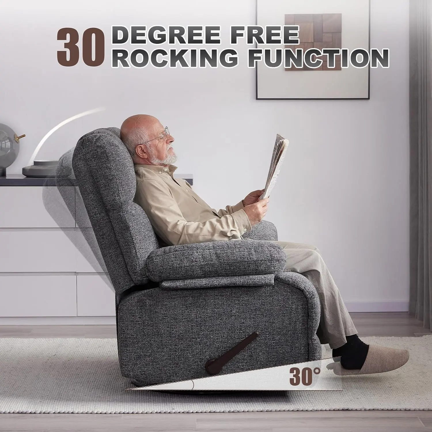 Oversized Rocker Chair, Lazy Boy Recliner Chair for Big Man, Extra Wide Manual Swivel Recliner, Overstuffed Soft Rocking Sofa