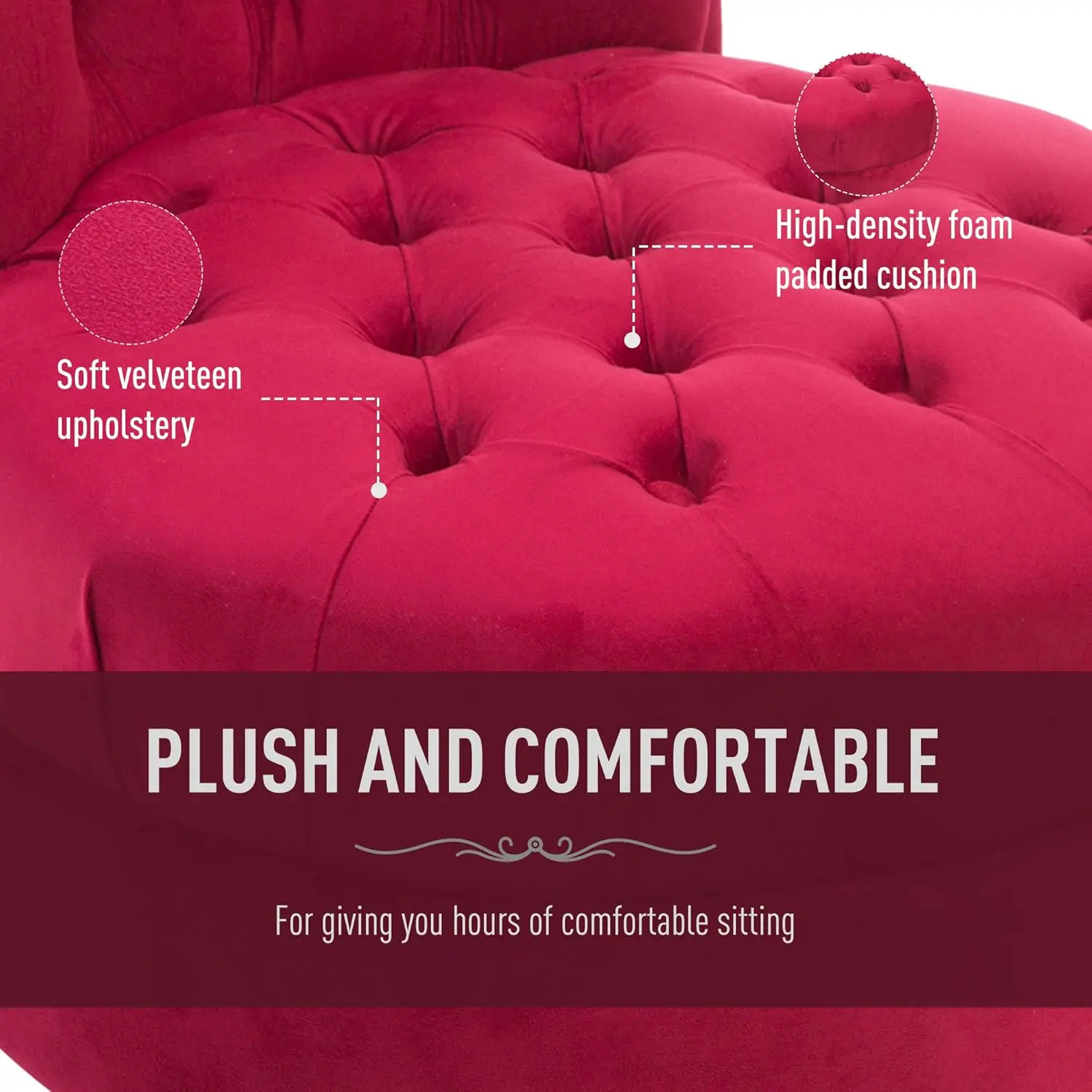 High Back Accent Chair, Upholstered Armless Chair, Retro Button-Tufted Royal Design with Thick Padding and Rubberwood Leg