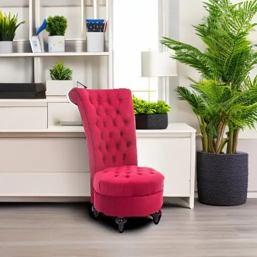 High Back Accent Chair, Upholstered Armless Chair, Retro Button-Tufted Royal Design with Thick Padding and Rubberwood Leg