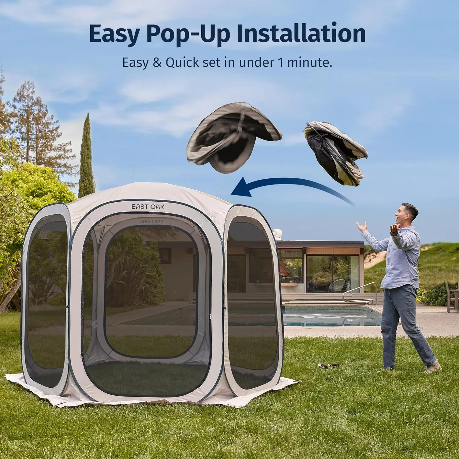 Screen House Tent Pop-Up, Portable Screen Room Canopy Instant Screen Tent 10 x 10 FT with Carry Bag for Patio, Backyard,