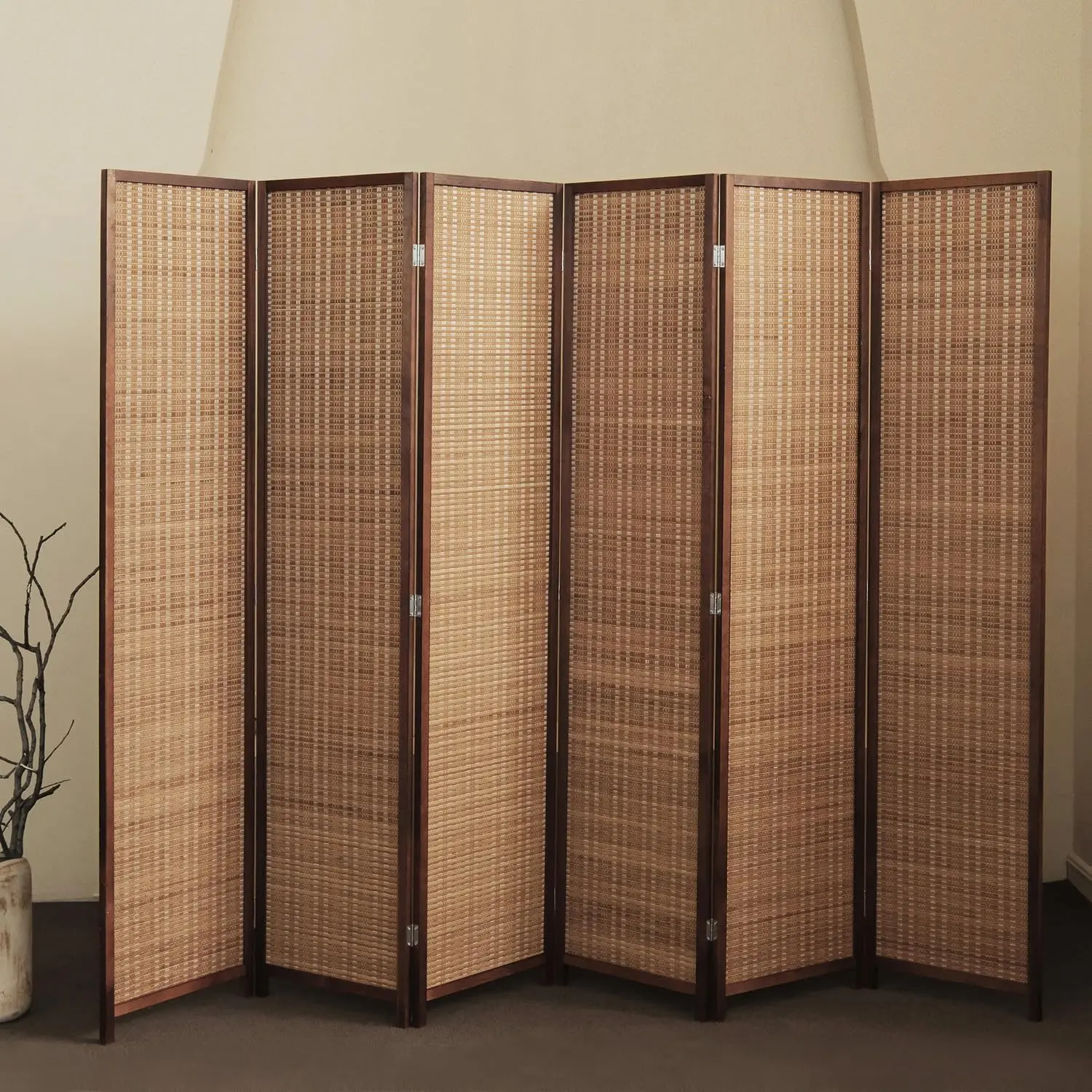 6 Panel Room Divider and Folding Screen Room Divider,Bamboo  Divider for  Separation,67" H x 92.1" W