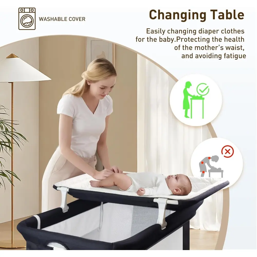 4 in 1 Bedside Bassinet for Baby, Portable Bassinets with Wheels, Baby Crib with Changing Station, Mattress Included and Storage