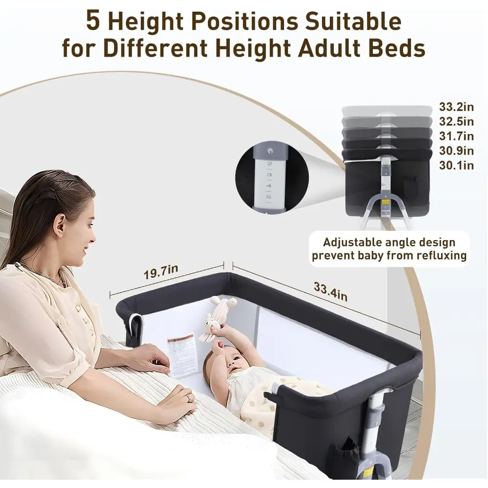 4 in 1 Bedside Bassinet for Baby, Portable Bassinets with Wheels, Baby Crib with Changing Station, Mattress Included and Storage