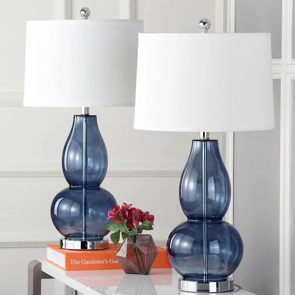 SAFAVIEH Lighting Collection Mercurio Blue Glass Double Gourd 29-inch Bedroom Living Room Home Office Desk Nightstand Table Lamp