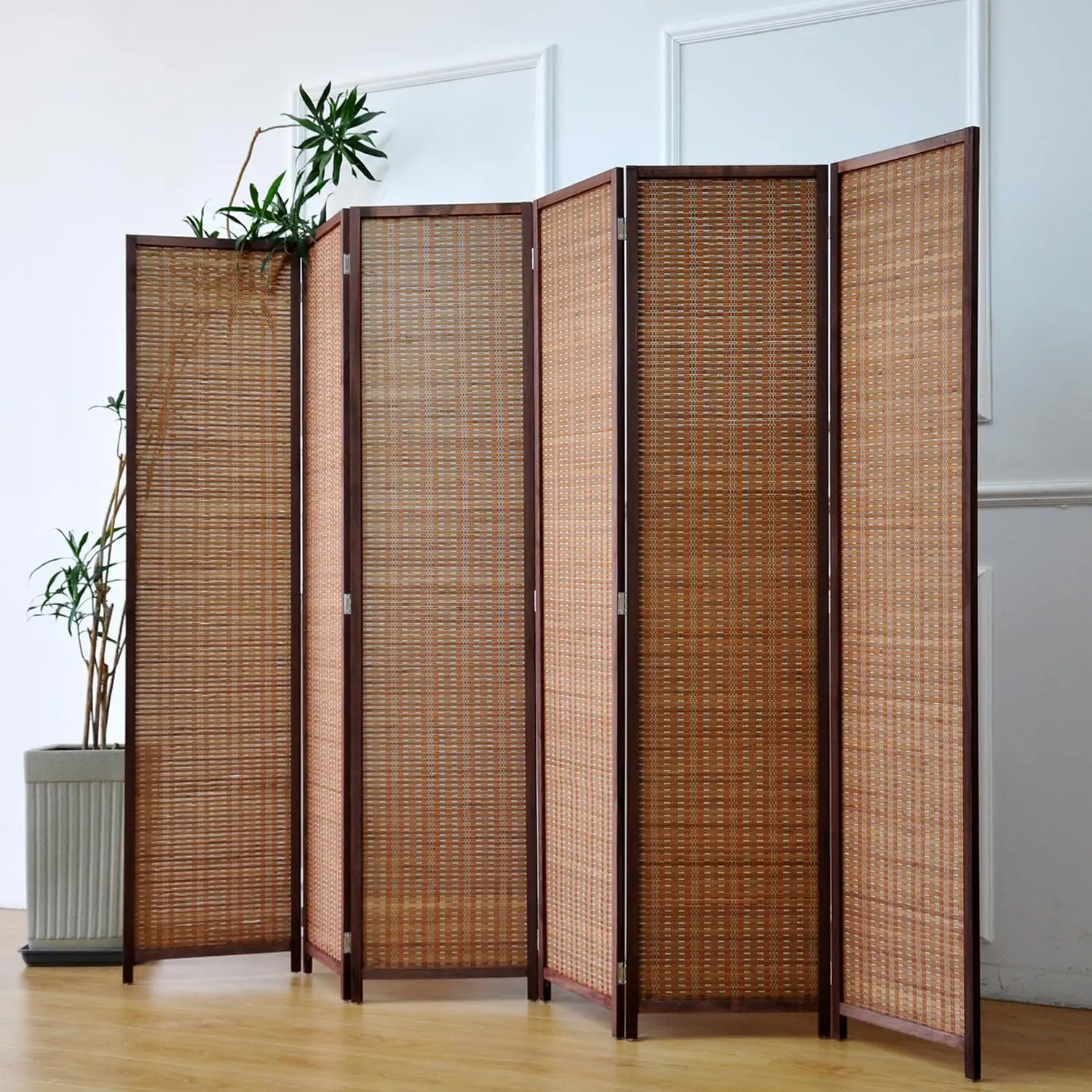 6 Panel Room Divider and Folding Screen Room Divider,Bamboo  Divider for  Separation,67" H x 92.1" W