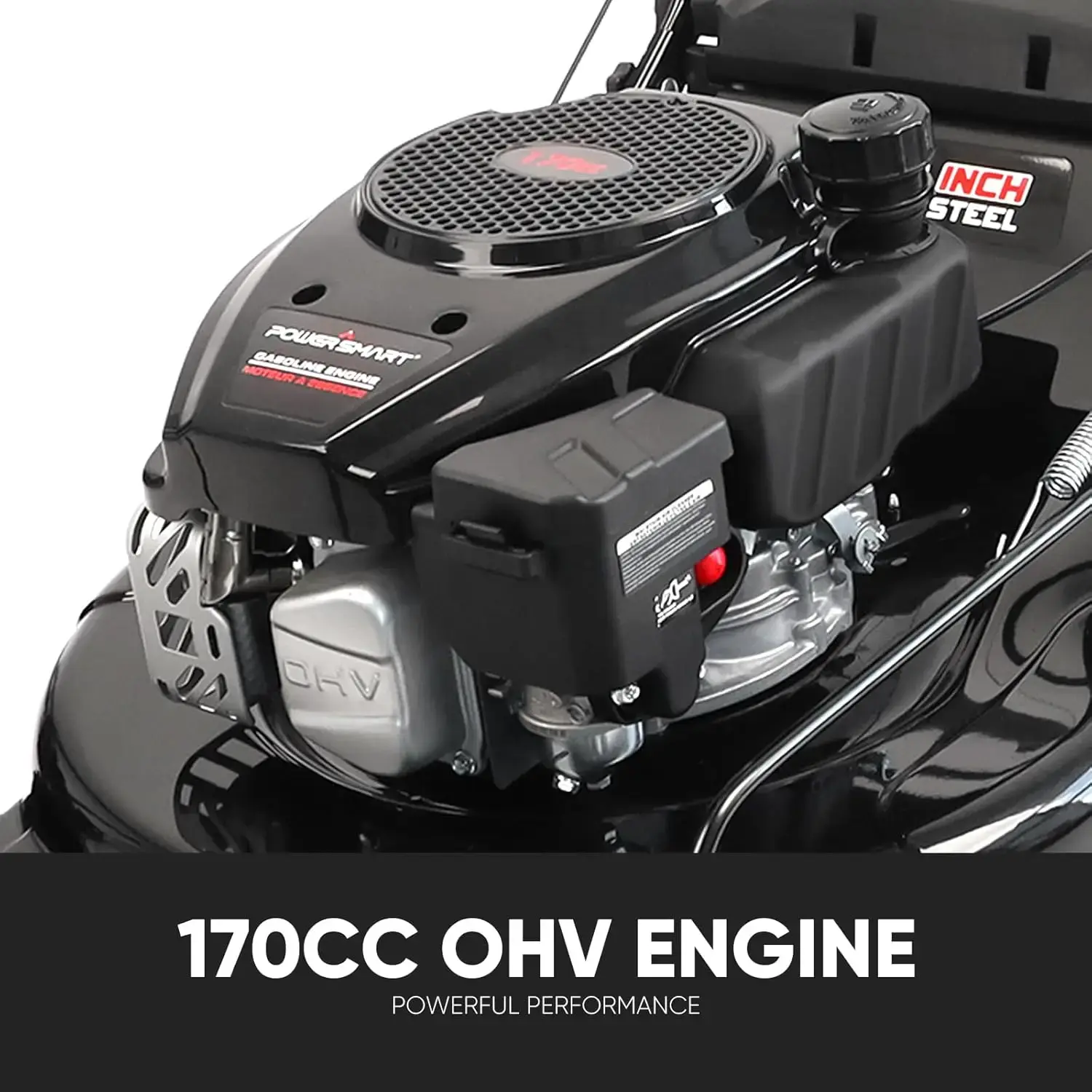 Self Propelled Gas Lawn Mower, 22 in. 170cc OHV Engine 3-in-1 Rear Wheel Drive, High Wheels, 6-Position Height Adjustment, Black