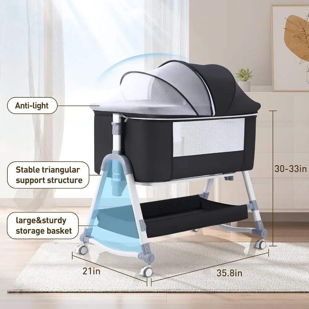 4 in 1 Bedside Bassinet for Baby, Portable Bassinets with Wheels, Baby Crib with Changing Station, Mattress Included and Storage