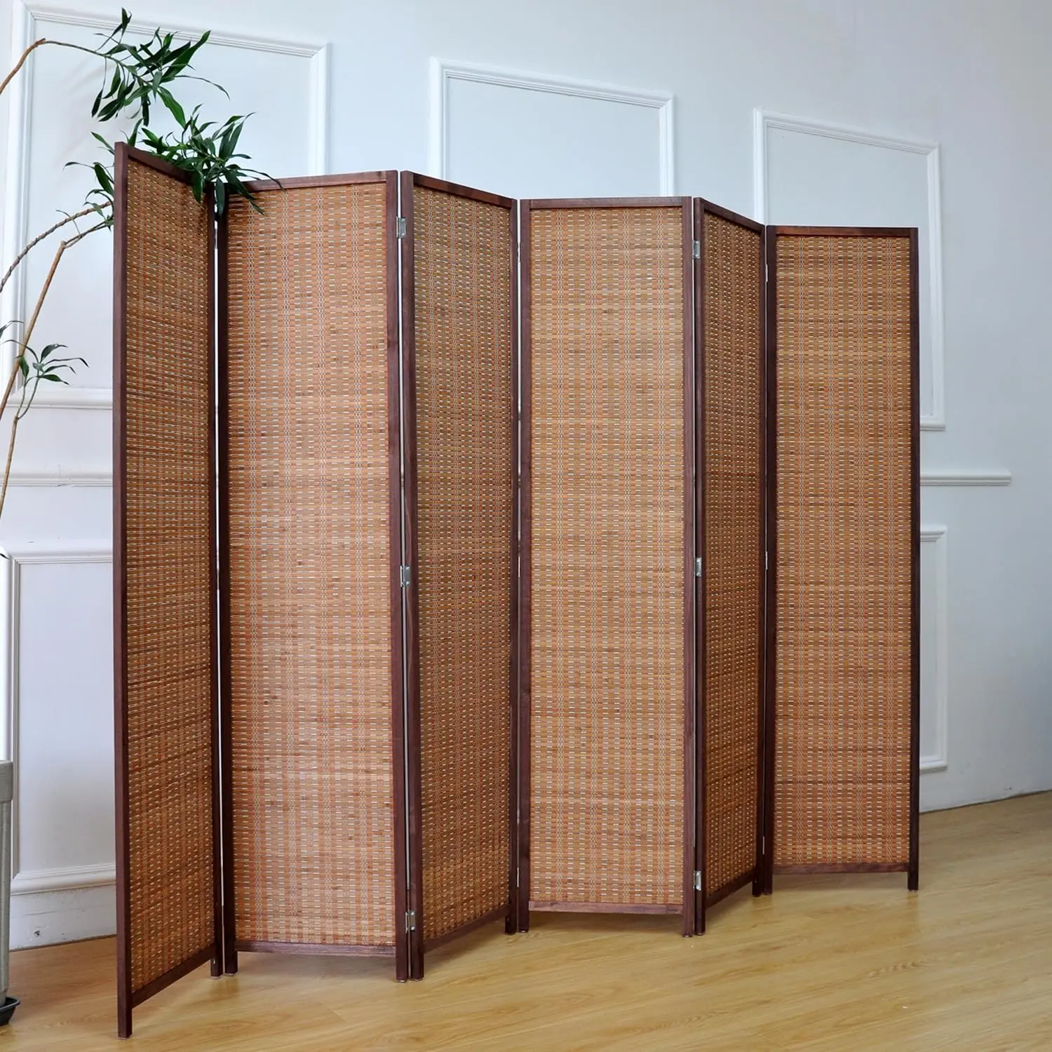 6 Panel Room Divider and Folding Screen Room Divider,Bamboo  Divider for  Separation,67" H x 92.1" W