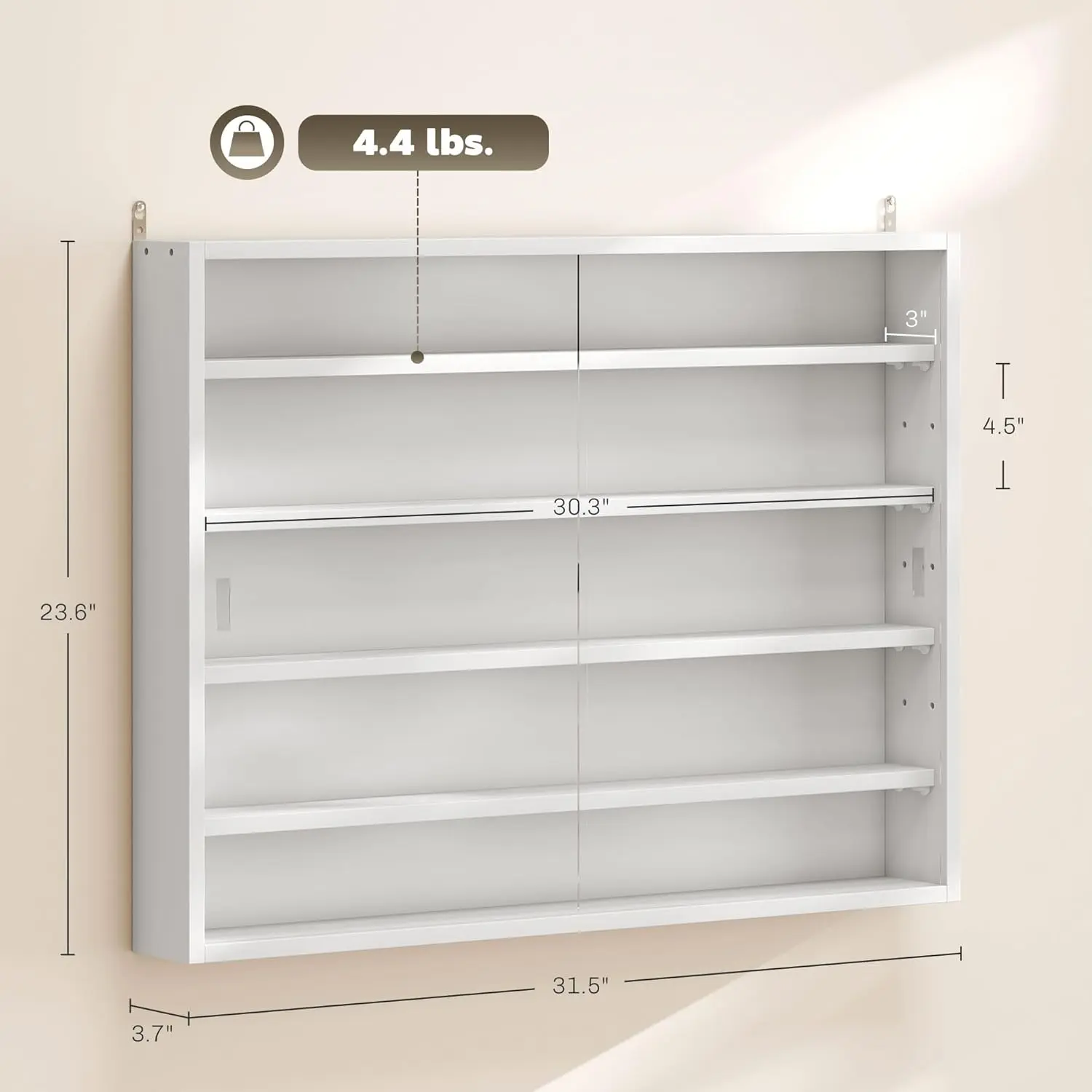 5-Tier Display Cabinet, Glass Display Case with 2 Doors and Adjustable Shelves, Wall-Mounted, White