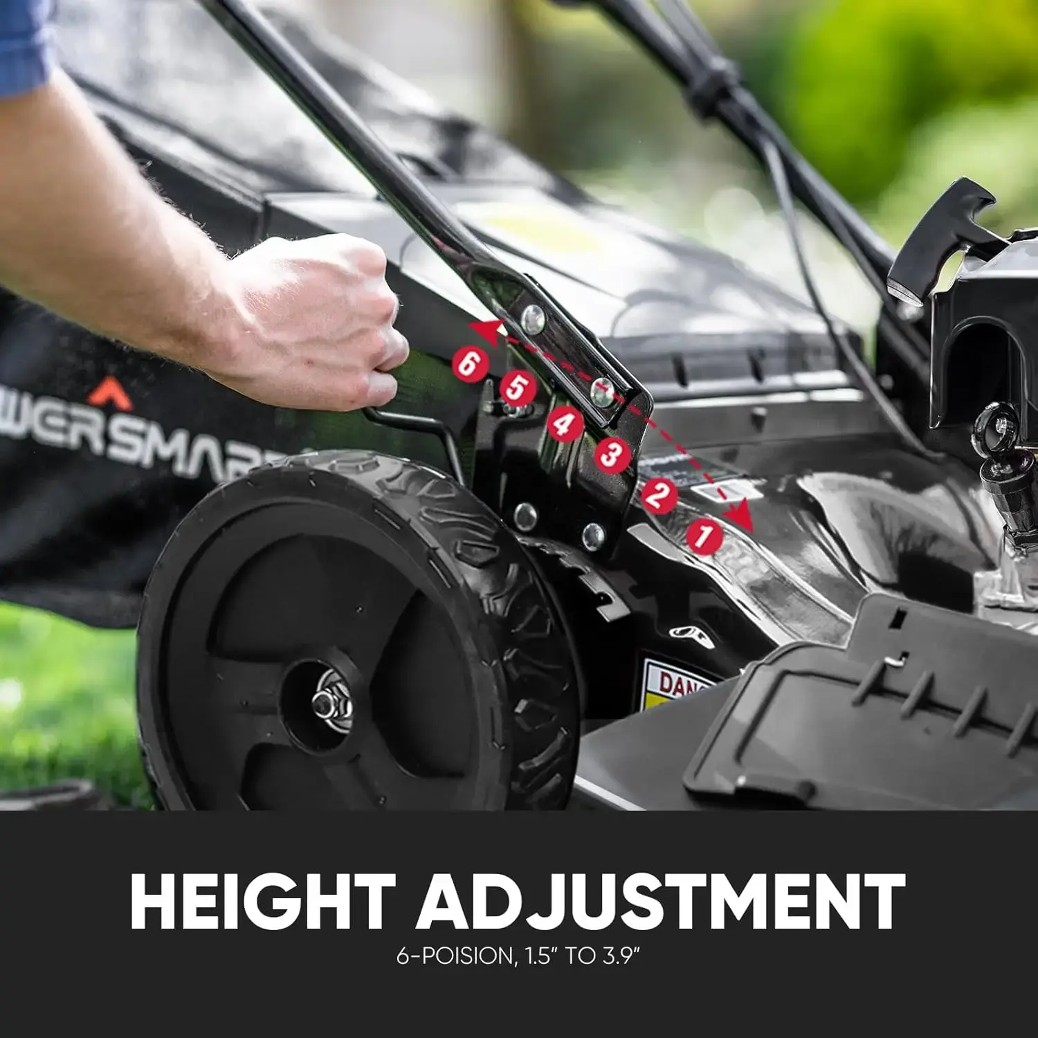 Self Propelled Gas Lawn Mower, 22 in. 170cc OHV Engine 3-in-1 Rear Wheel Drive, High Wheels, 6-Position Height Adjustment, Black