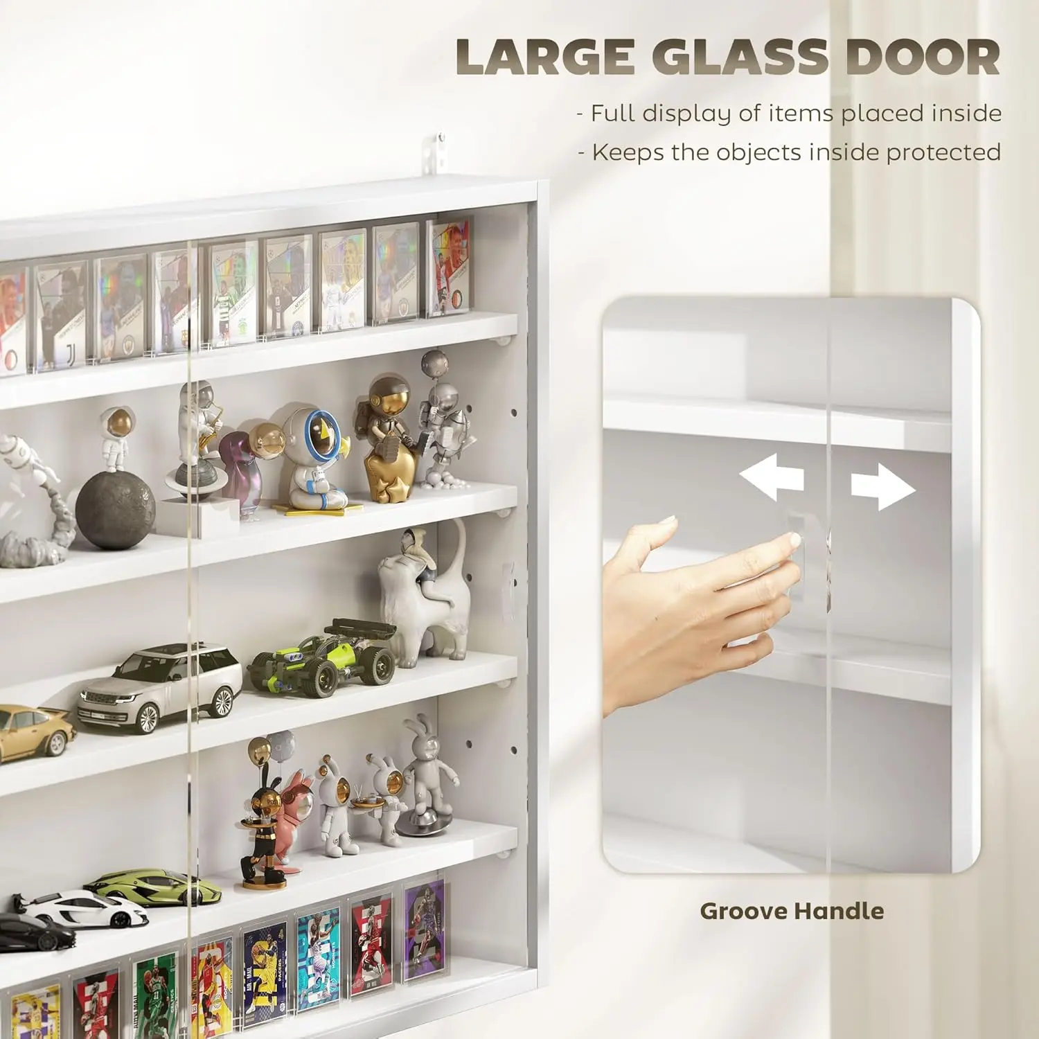5-Tier Display Cabinet, Glass Display Case with 2 Doors and Adjustable Shelves, Wall-Mounted, White