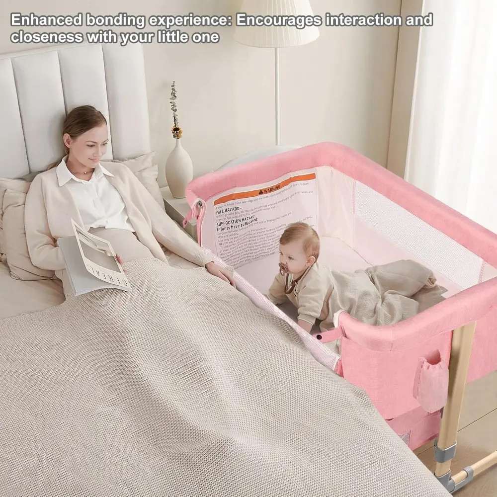 Baby Bassinet Bedside Sleeper with Diaper Changing Station + Mosquito Net + 16gallon Capacity Storage, Adjustable & Portable Bas