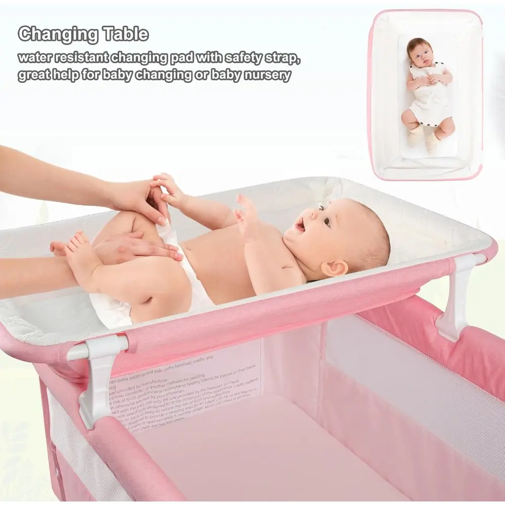 Baby Bassinet Bedside Sleeper with Diaper Changing Station + Mosquito Net + 16gallon Capacity Storage, Adjustable & Portable Bas