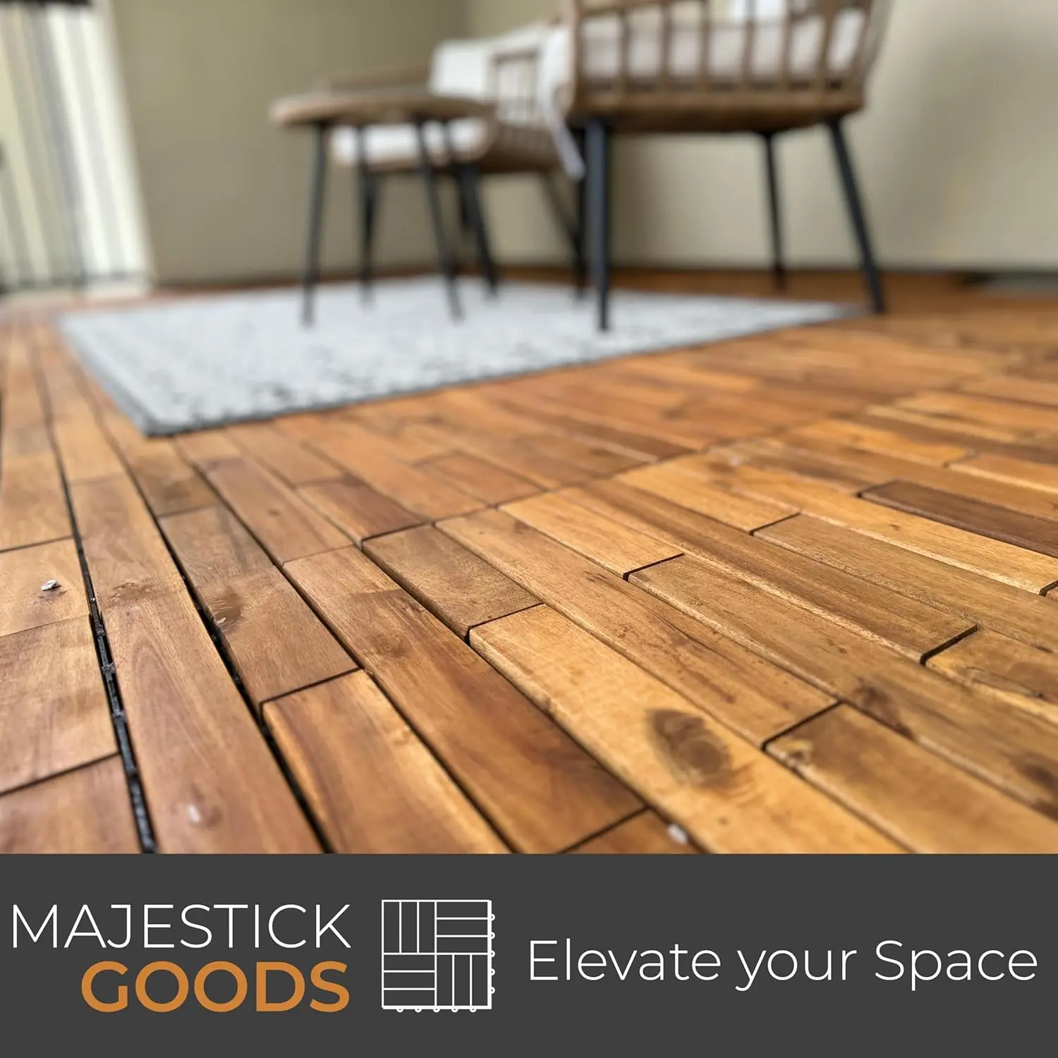 Interlocking Deck Tiles 24 x 12 Long Boards Snap Together Wood Flooring - Acacia Hardwood Outdoor Flooring for Patio - Floor